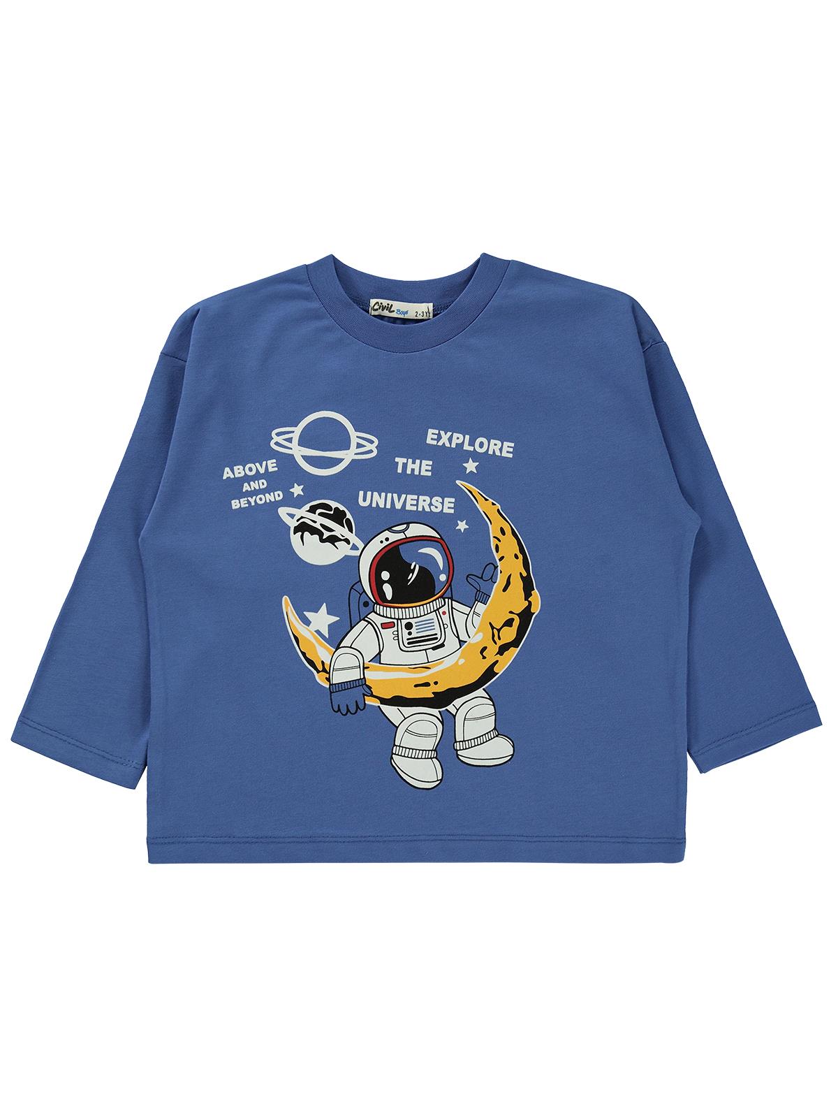 Civil Erkek Çocuk Explore The Baskılı Sweatshirt Km | Süprem Uzun Kol | Okul Kreş ve Günlük Kullanım - Mavi