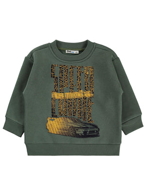 Civil Erkek Çocuk Speed Crıme Baskılı Sweatshirt Km | 3 İp Uzun Kol | Okul Kreş ve Günlük Kullanım - Haki