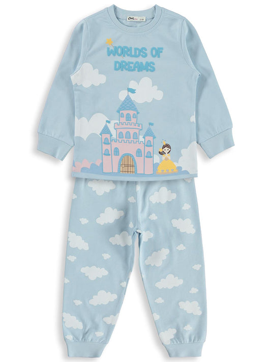 Civil Girls Şato Baskılı 2-5 Yaş Pijama Takımı - Mavi