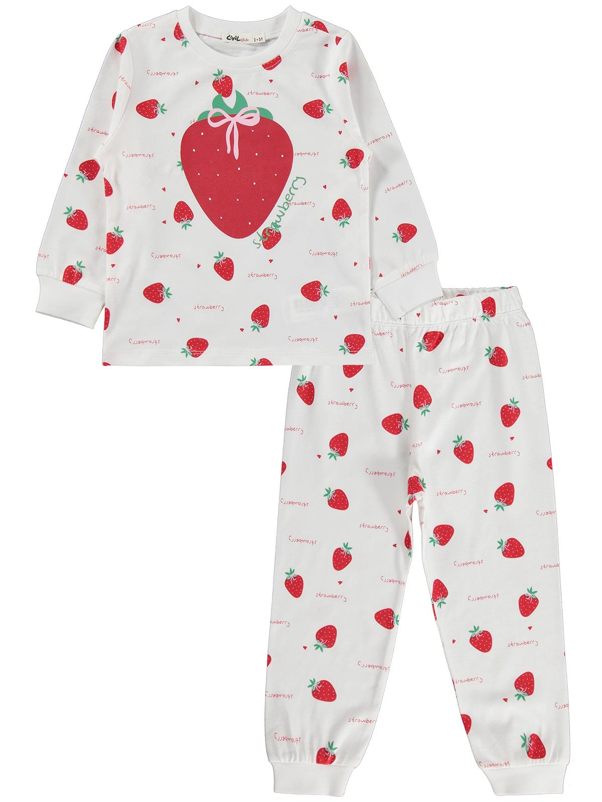 Civil Girls Çilek Desenli 2-5 Yaş Pijama Takımı - Ekru