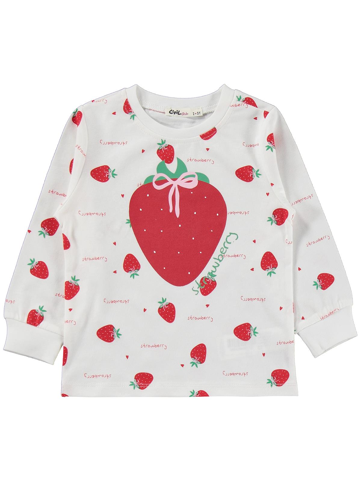 Civil Girls Çilek Desenli 2-5 Yaş Pijama Takımı - Ekru