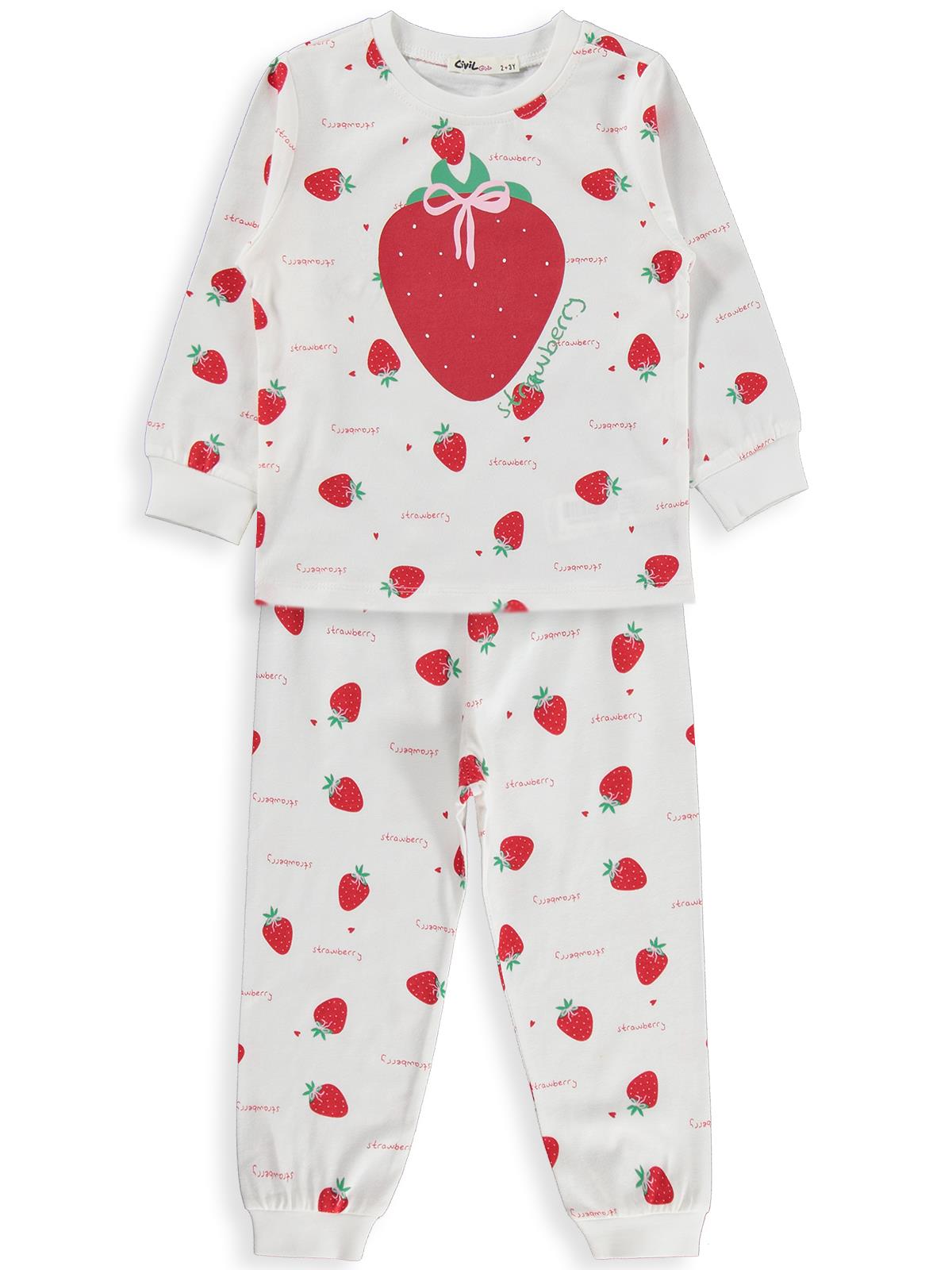 Civil Girls Çilek Desenli 2-5 Yaş Pijama Takımı - Ekru