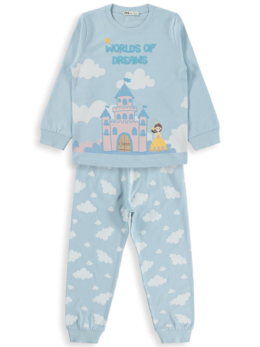 Civil Girls Şato Baskılı 6-9 Yaş Pijama Takımı - Mavi