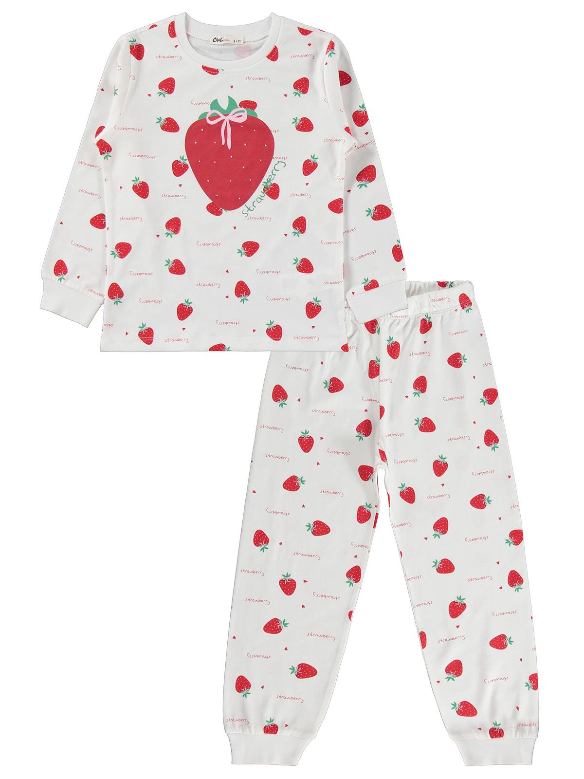 Civil Girls Çilek Desenli 10-13 Yaş Pijama Takımı - Ekru