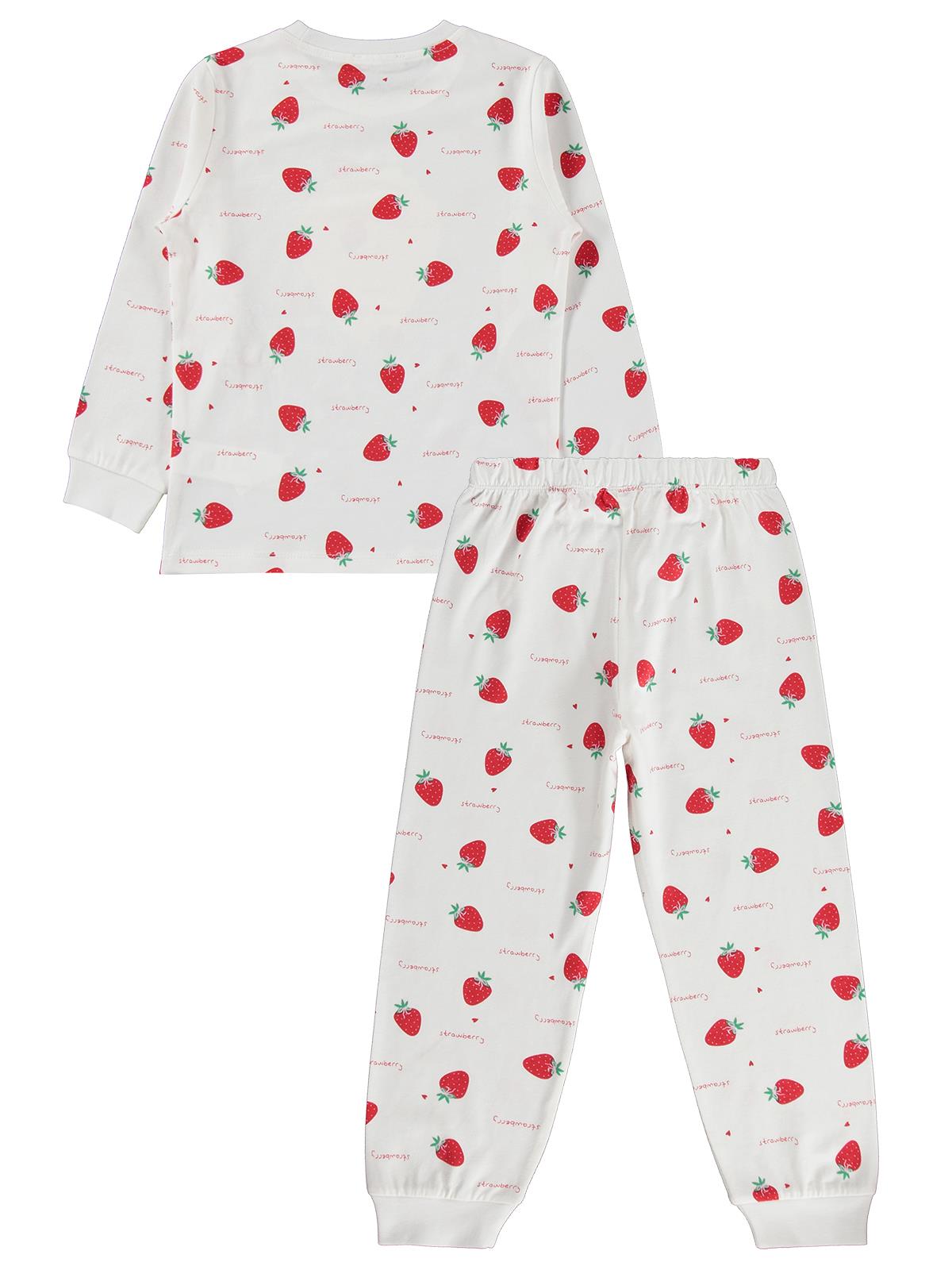 Civil Girls Çilek Desenli 6-9 Yaş Pijama Takımı - Ekru