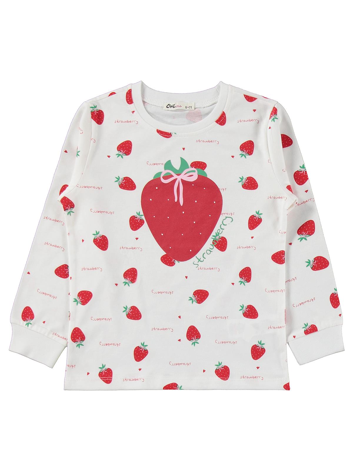 Civil Girls Çilek Desenli 6-9 Yaş Pijama Takımı - Ekru