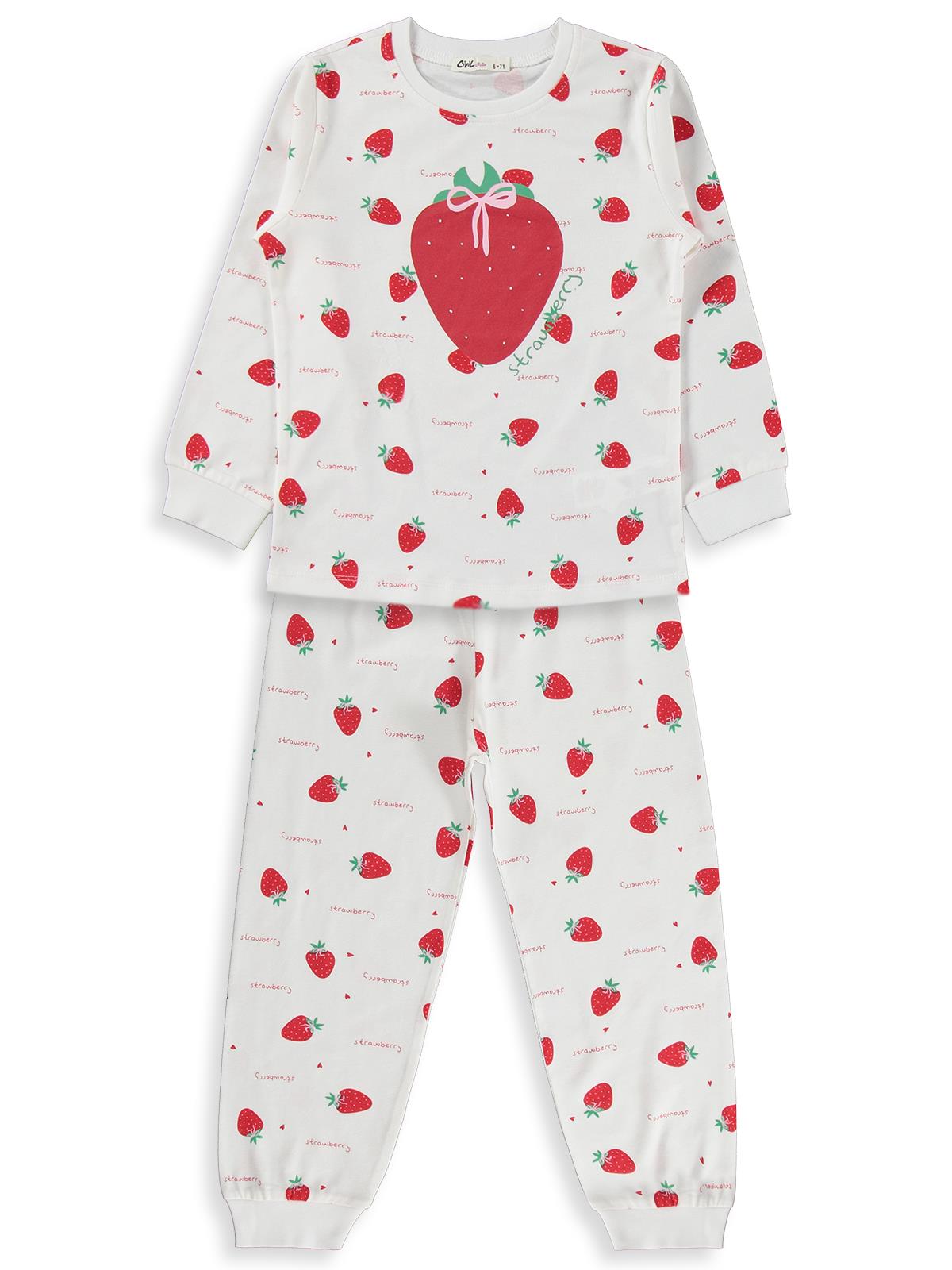 Civil Girls Çilek Desenli 10-13 Yaş Pijama Takımı - Ekru