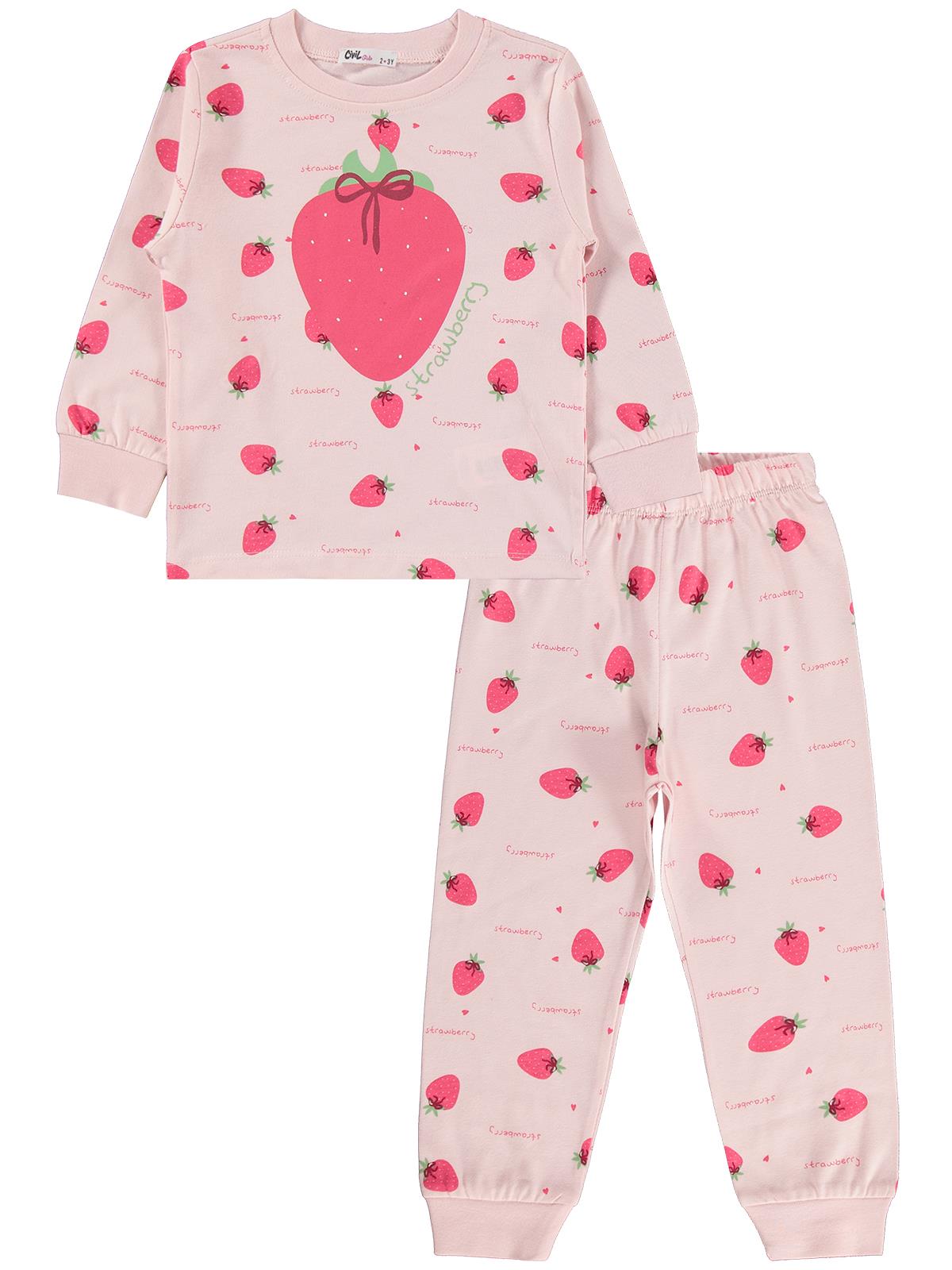 Civil Girls Çilek Desenli 2-5 Yaş Pijama Takımı - Pudra