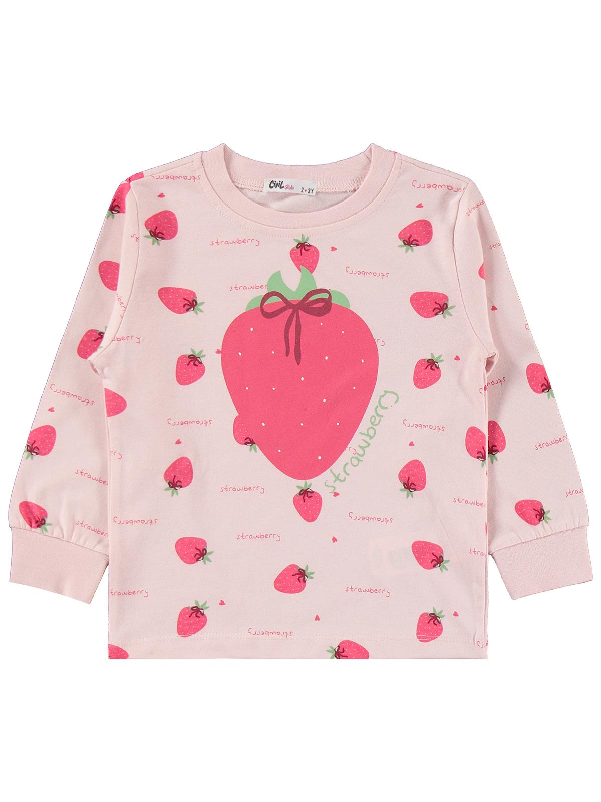Civil Girls Çilek Desenli 2-5 Yaş Pijama Takımı - Pudra