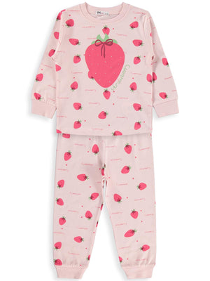 Civil Girls Çilek Desenli 2-5 Yaş Pijama Takımı - Pudra
