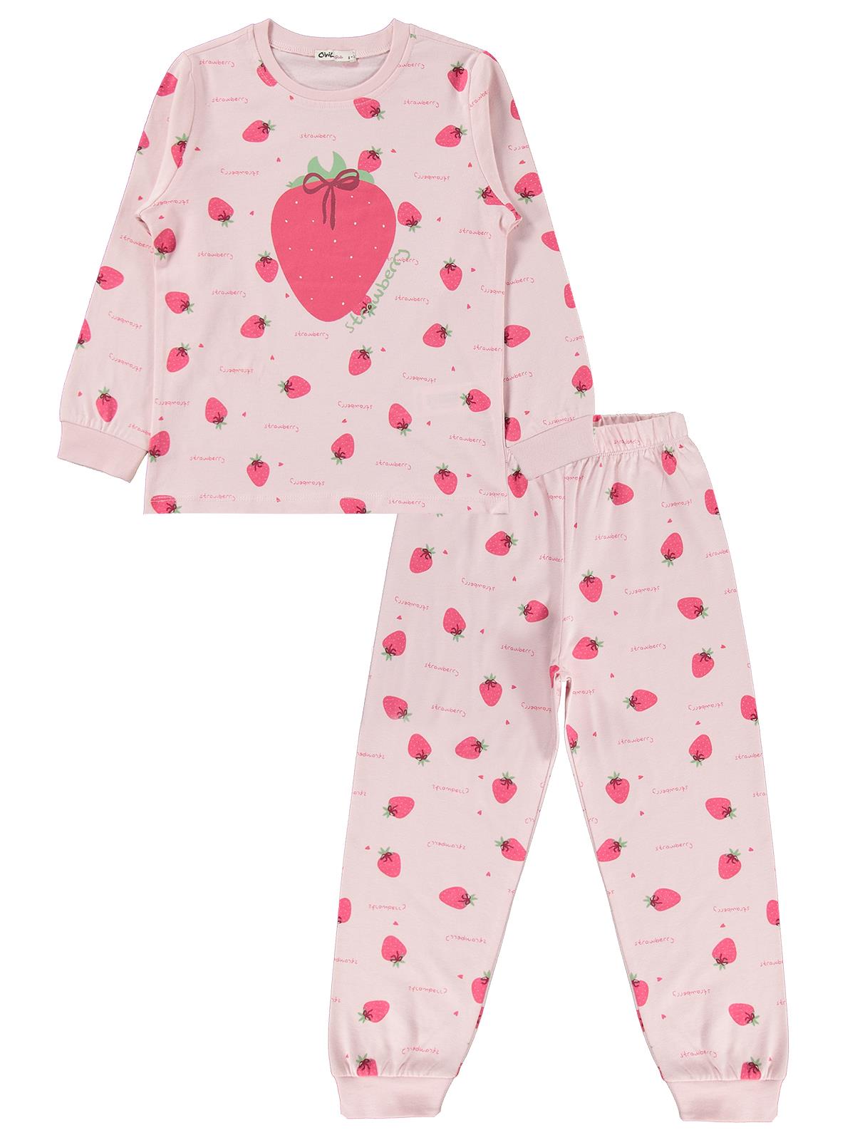Civil Girls Çilek Desenli 6-9 Yaş Pijama Takımı - Pudra