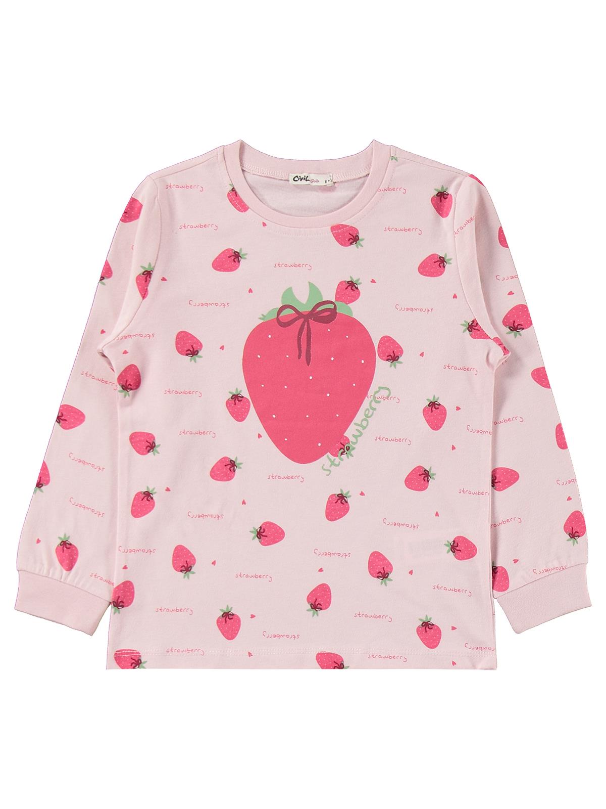 Civil Girls Çilek Desenli 10-13 Yaş Pijama Takımı - Pudra