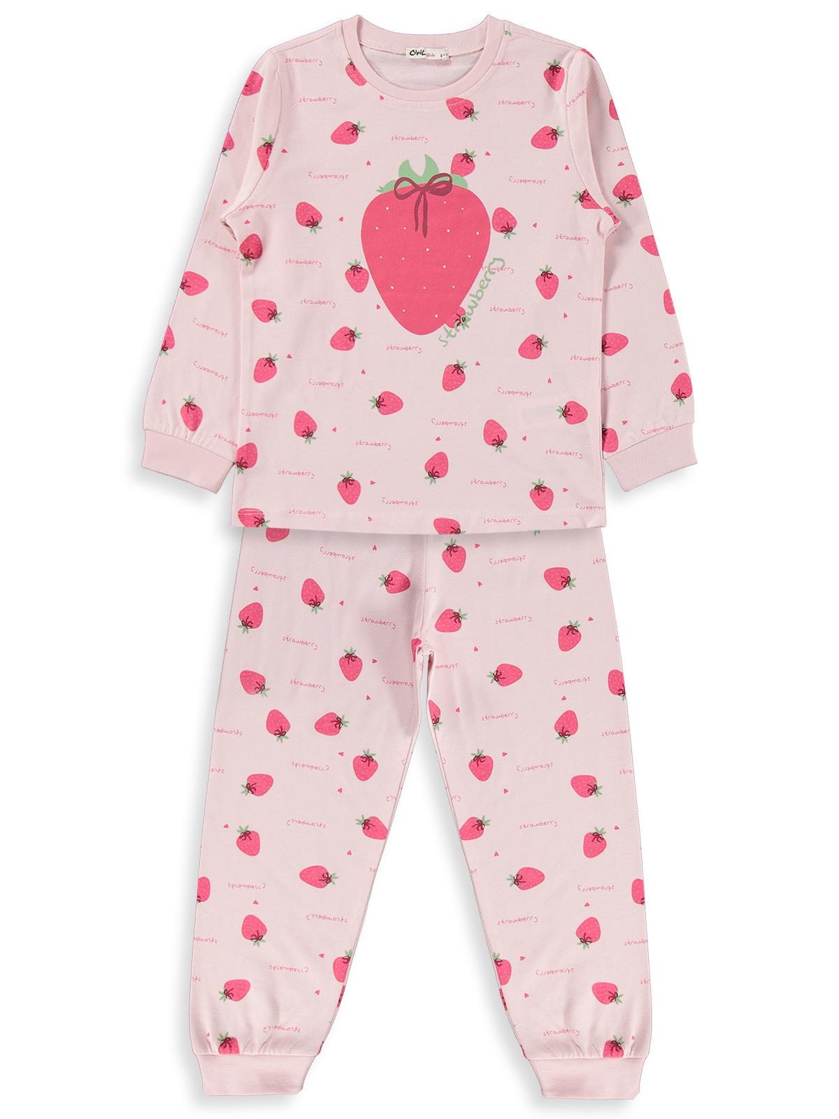 Civil Girls Çilek Desenli 6-9 Yaş Pijama Takımı - Pudra