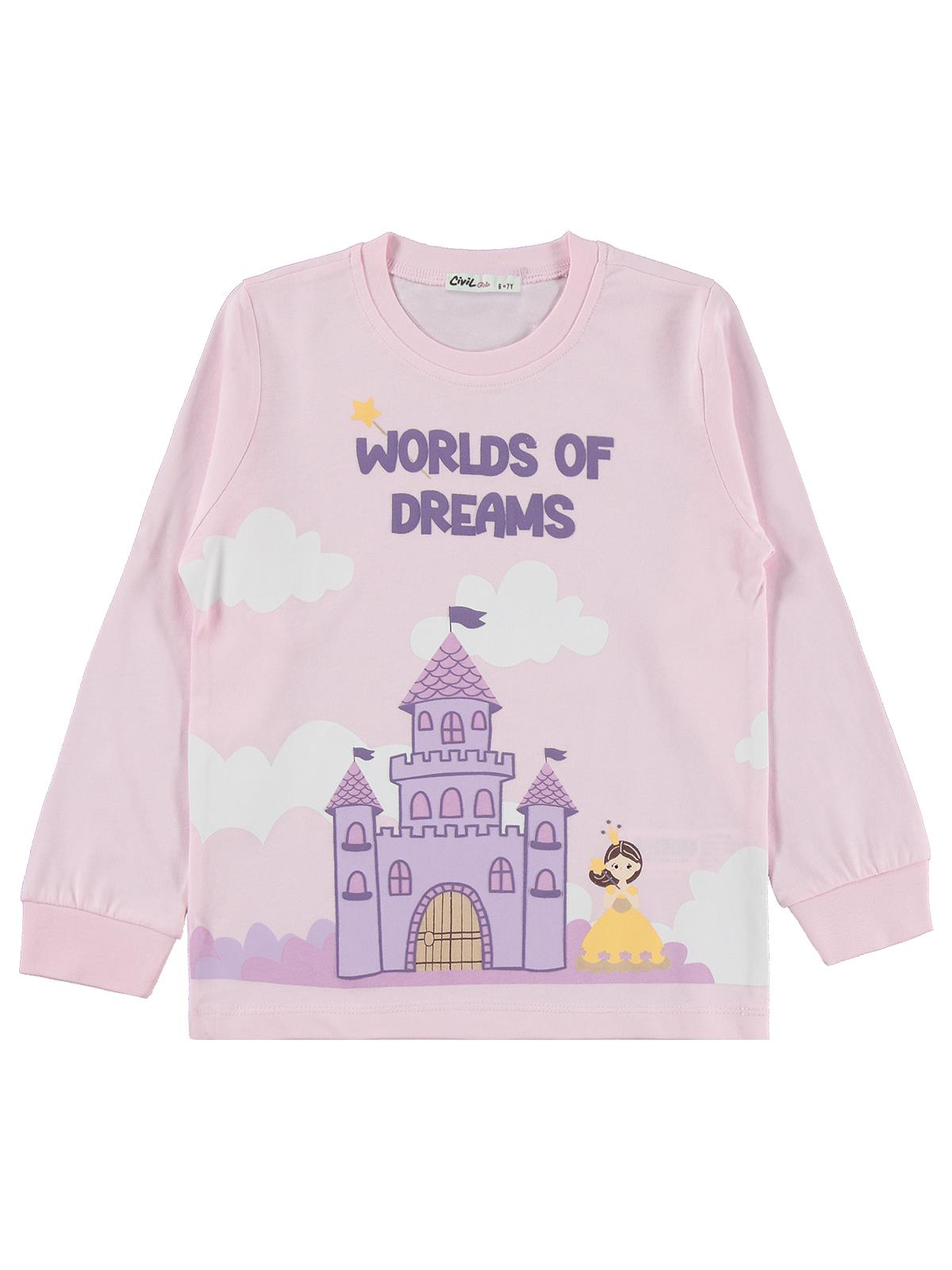 Civil Girls Şato Baskılı 6-9 Yaş Pijama Takımı - Pembe