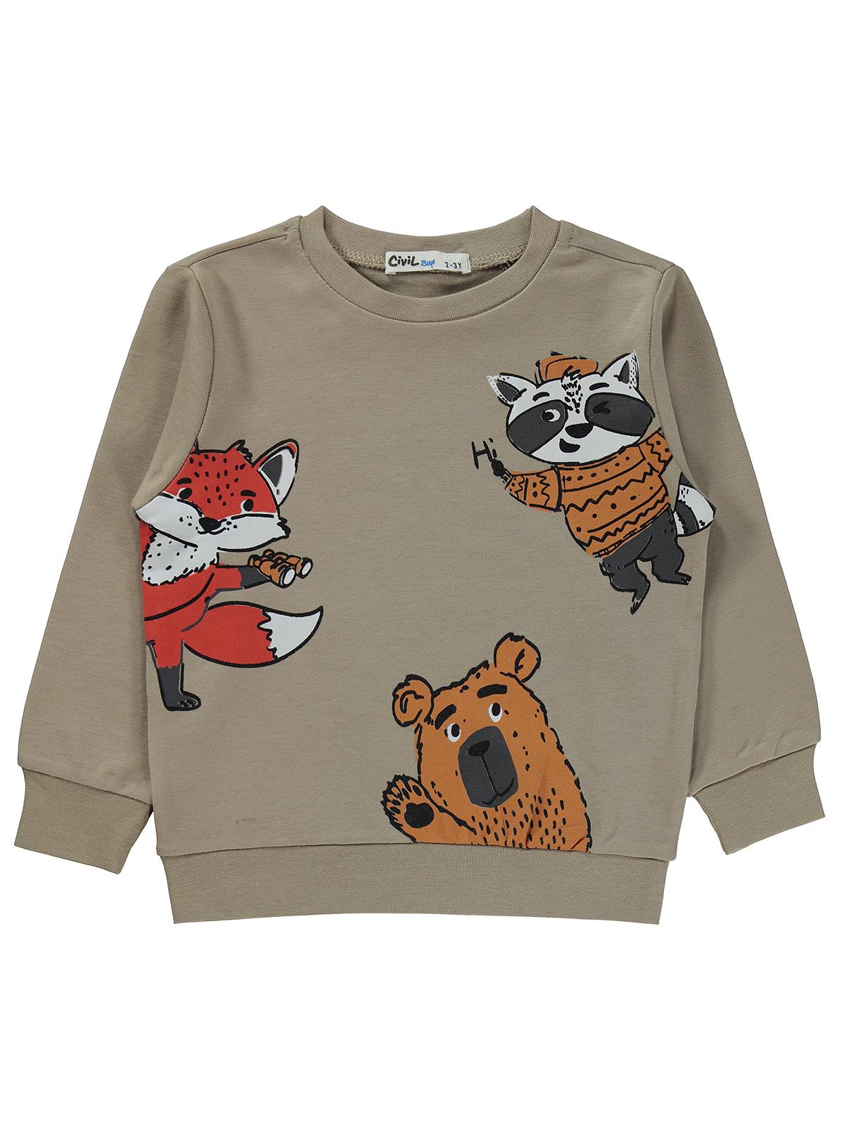 Civil Boys Tili Rakun Ayı Baskılı 2-5 Yaş Sweatshirt  - Bej