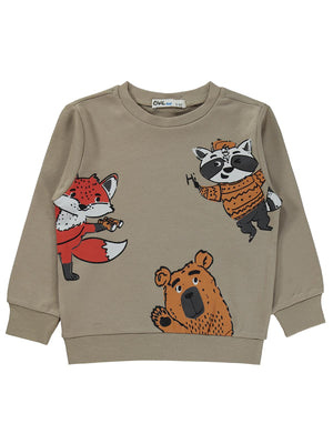 Civil Boys Tili Rakun Ayı Baskılı 2-5 Yaş Sweatshirt  - Bej