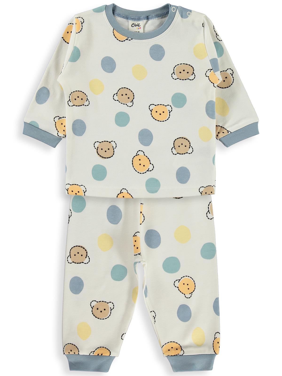 Civil Baby Ayıcık Baskılı 6-18 Ay Pijama Takımı - Ekru