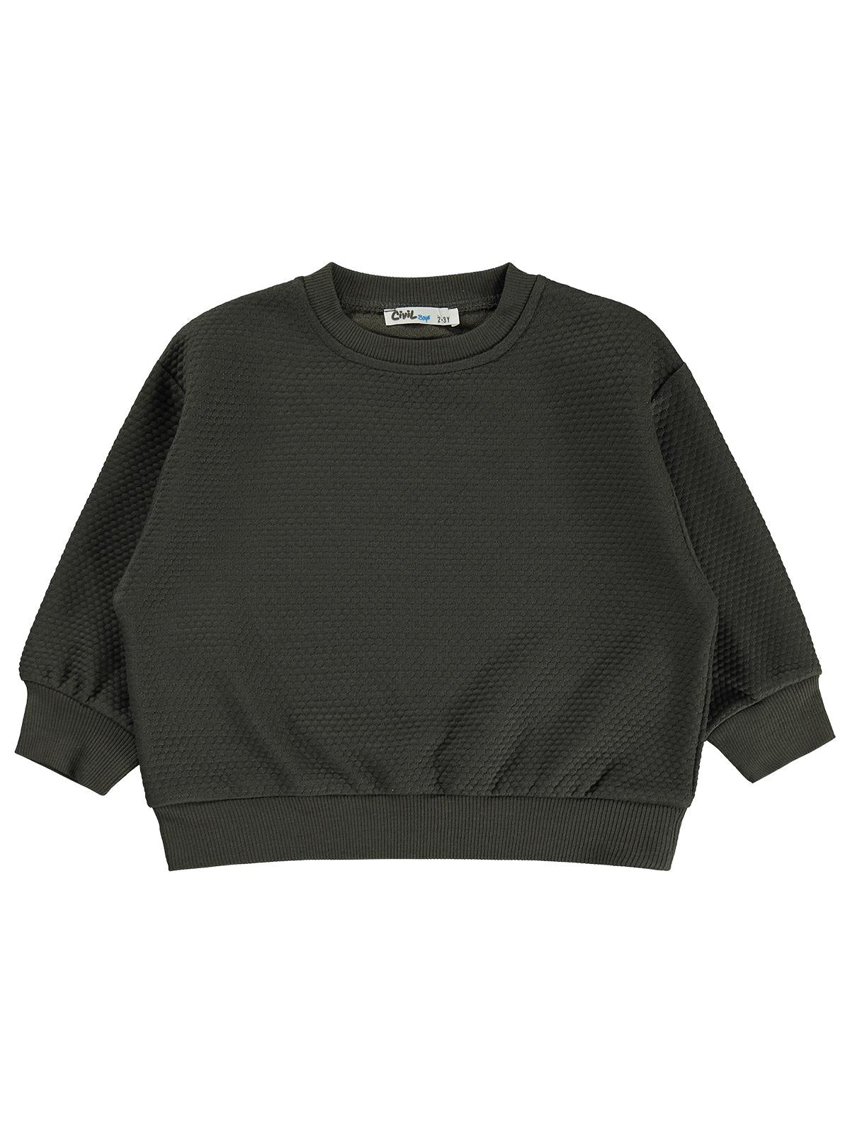 Civil Erkek Çocuk Petek Kumaşlı Sweatshirt | Jakarlı Süprem Uzun Kol | Okul Kreş ve Günlük Kullanım - Haki