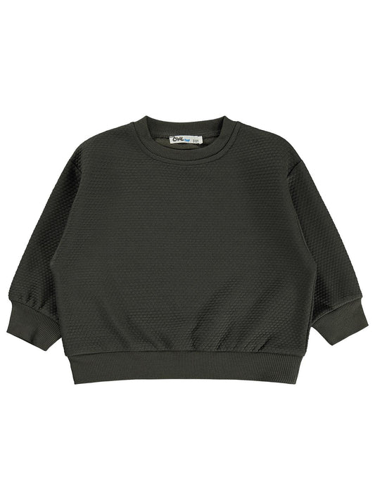 Civil Erkek Çocuk Petek Kumaşlı Sweatshirt | Jakarlı Süprem Uzun Kol | Okul Kreş ve Günlük Kullanım - Haki