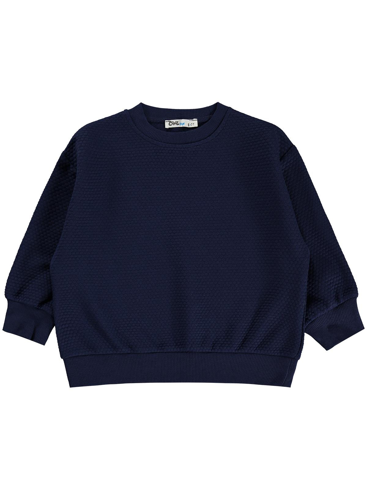 Civil Erkek Çocuk Petek Kumaşlı Sweatshirt | Jakarlı Süprem Uzun Kol | Okul Kreş ve Günlük Kullanım - Lacivert