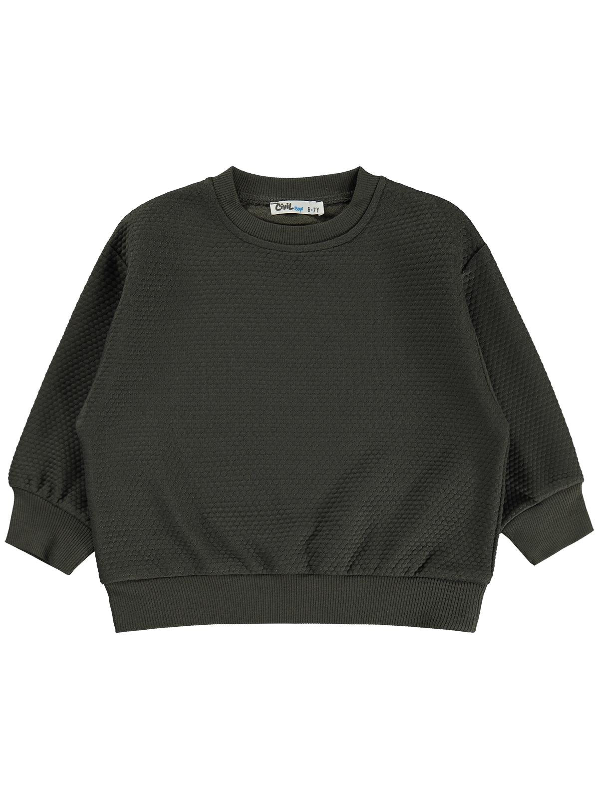 Civil Erkek Çocuk Petek Kumaşlı Sweatshirt | Jakarlı Süprem Uzun Kol | Okul Kreş ve Günlük Kullanım - Haki