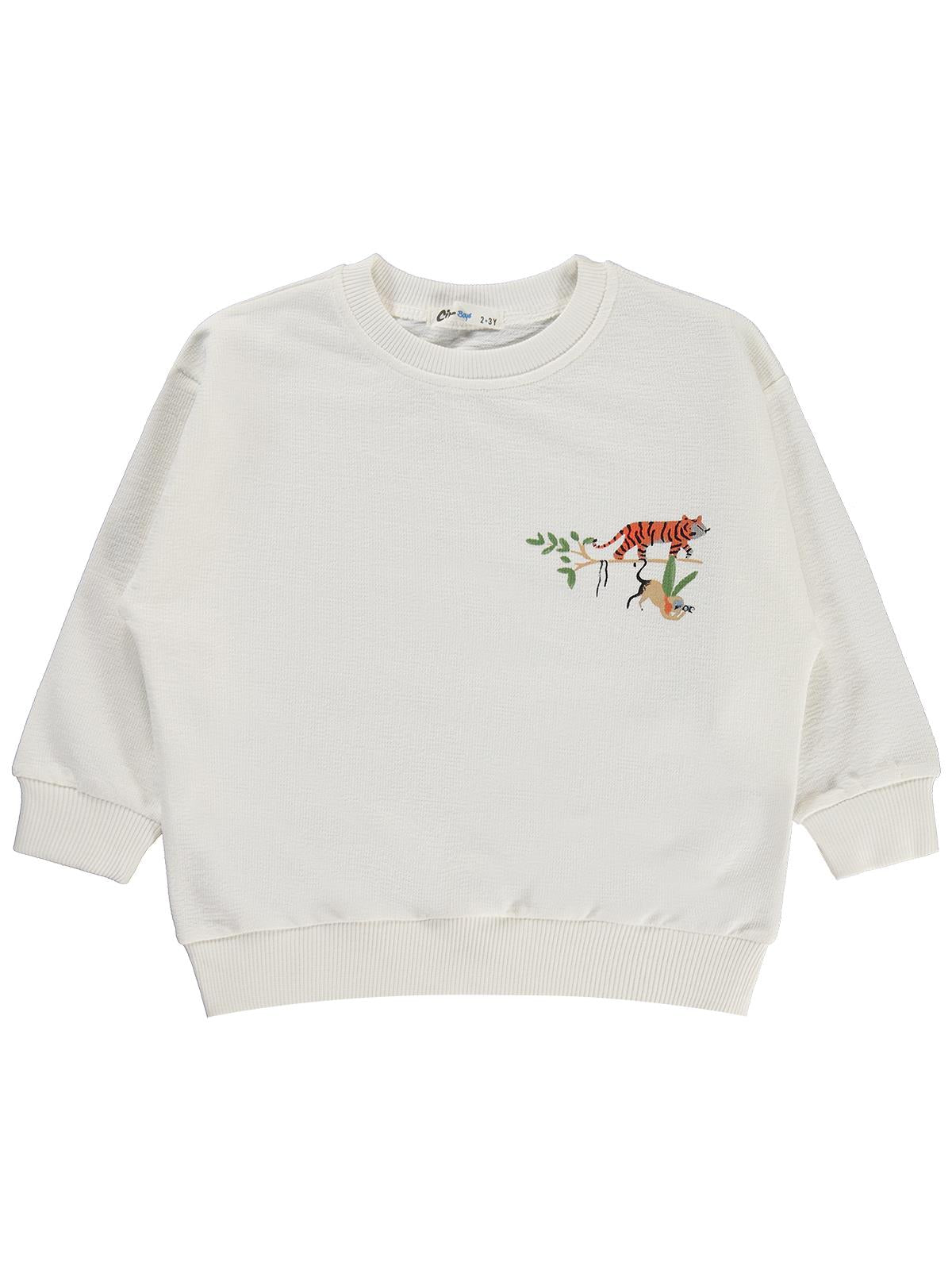 Civil Boys Hayvanlar Baskılı 2-5 Yaş Sweatshirt - Ekru