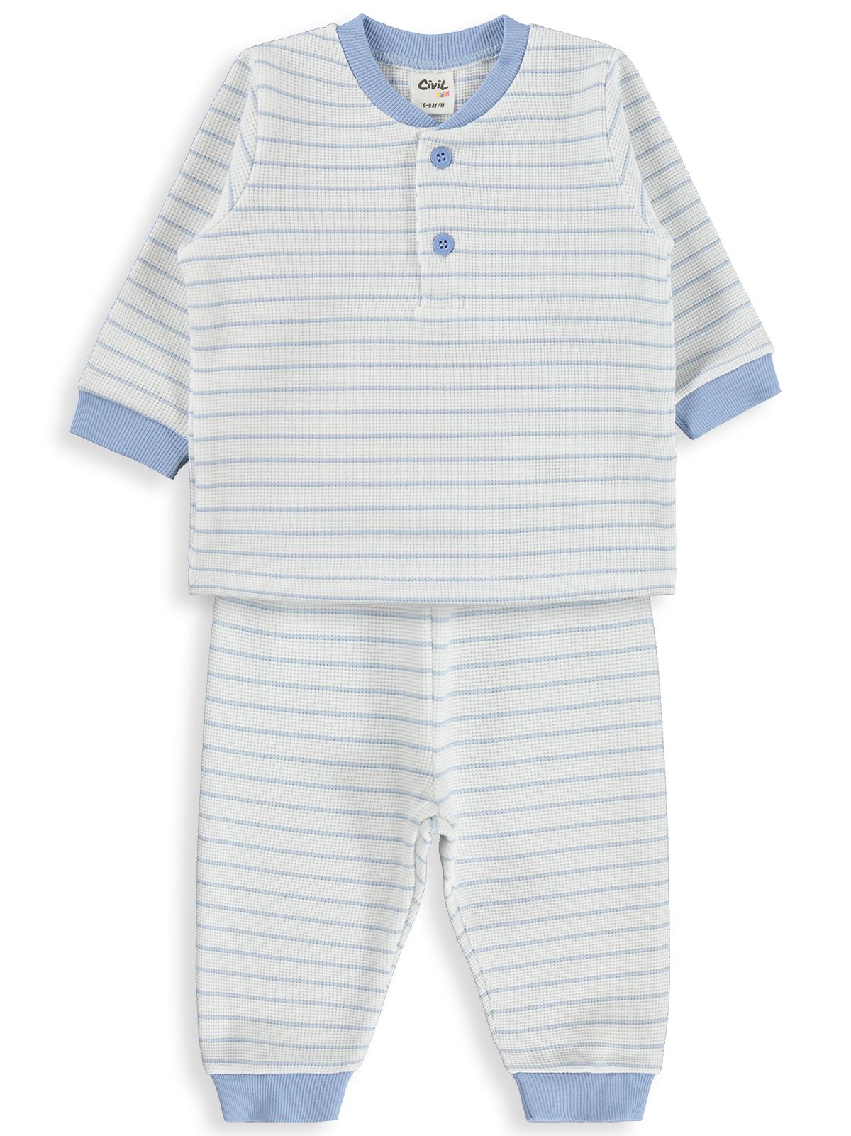 Civil Baby Çizgili 6-18 Ay Pijama Takımı - Mavi