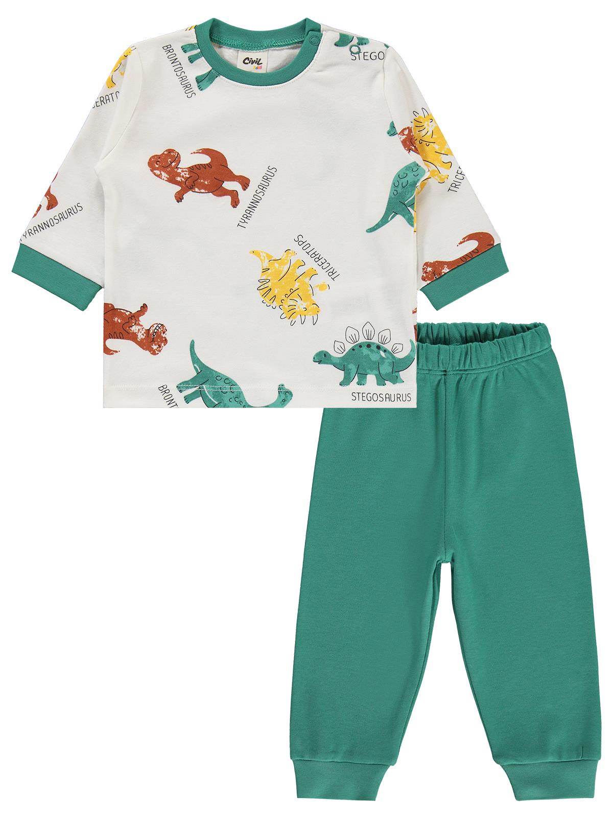 Civil Baby Dinozor Baskılı 6-18 Ay Pijama Takımı - Yeşil