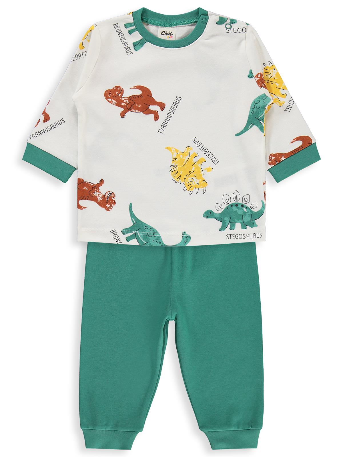 Civil Baby Dinozor Baskılı 6-18 Ay Pijama Takımı - Yeşil