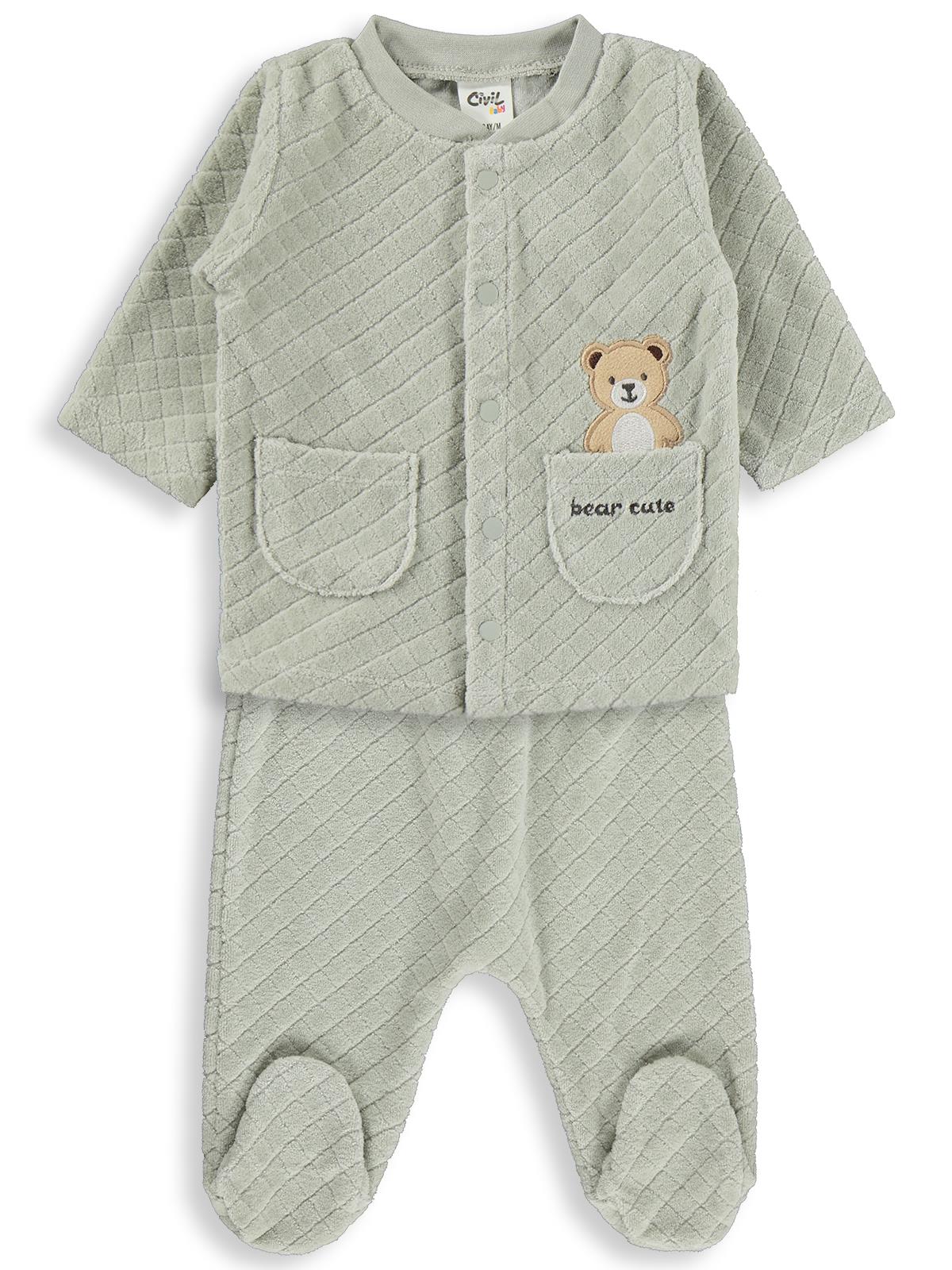 Civil Baby Ayıcık Nakışlı 1-9 Ay Pijama Takımı - Haki