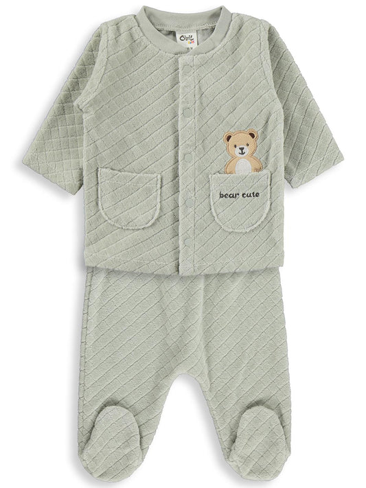 Civil Baby Ayıcık Nakışlı 1-9 Ay Pijama Takımı - Haki