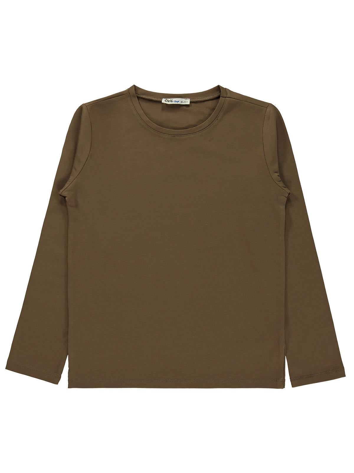 Civil Boys Erkek Çocuk Basic Sweatshirt | Likralı Süprem Uzun Kol | Okul Kreş ve Günlük Kullanım - Kahverengi