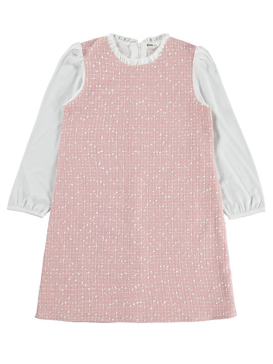 Civil Girls Gömlekli Tüvit 10-13 Yaş Elbise - Pembe