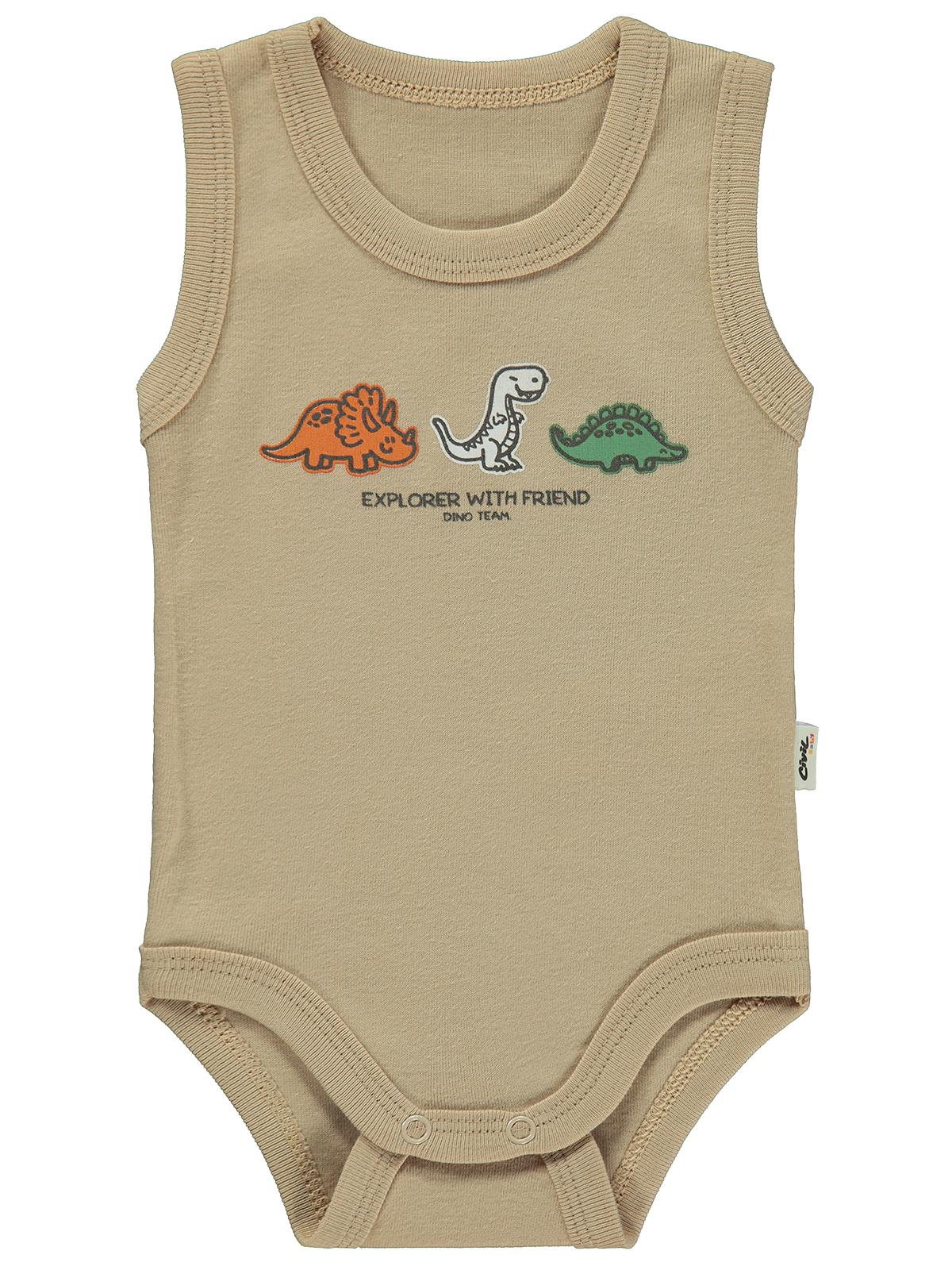 Civil Baby Dinozor Arkadaşlar Baskılı 0-3 Yaş Çıtçıtlı Badi - Kahverengi