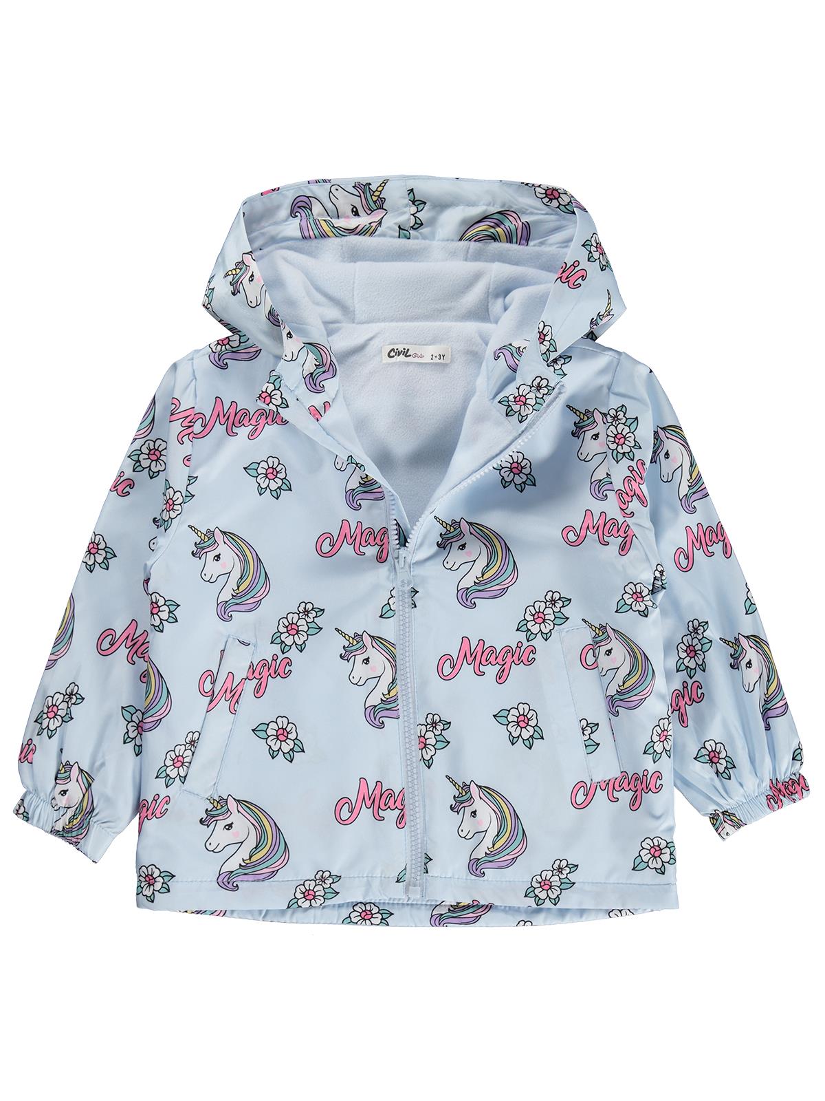 Civil Girls Unicorn Desenli Polarlı 2-5 Yaş Yağmurluk - Mavi
