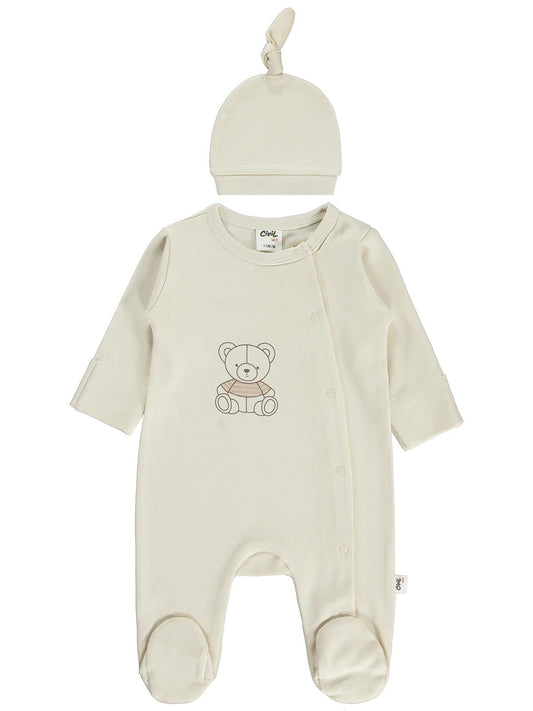 Civil Baby My Bear Şapkalı Patikli 1-9 Ay Tulum - Bej