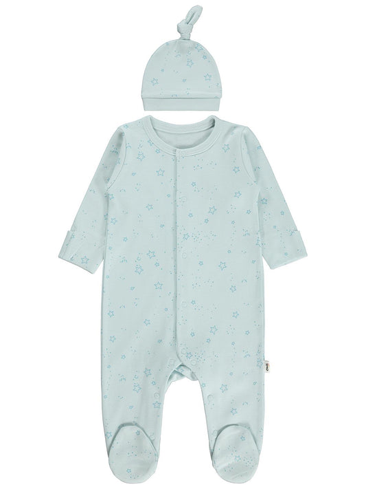 Civil Baby Mavi Jakarlı Şapkalı Patikli 1-9 Ay Tulum - Mavi