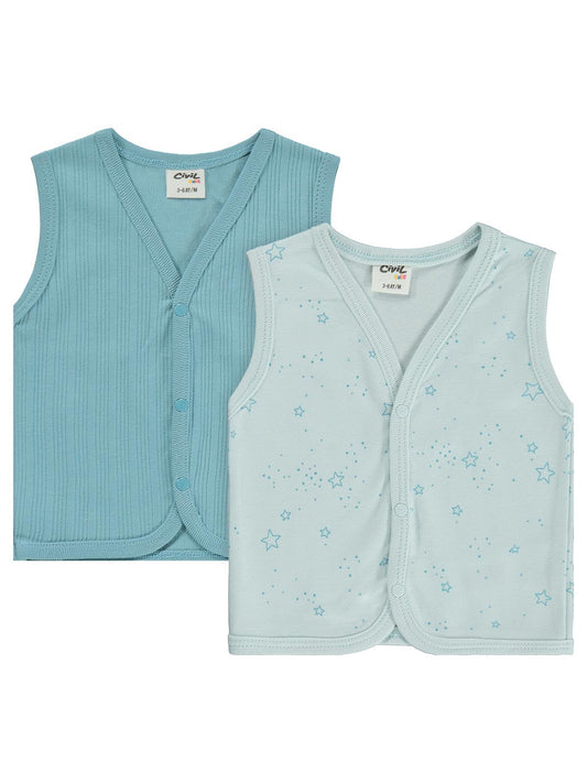 Civil Baby Mavi Jakarlı 2li 3-12 Ay Yelek - Mavi