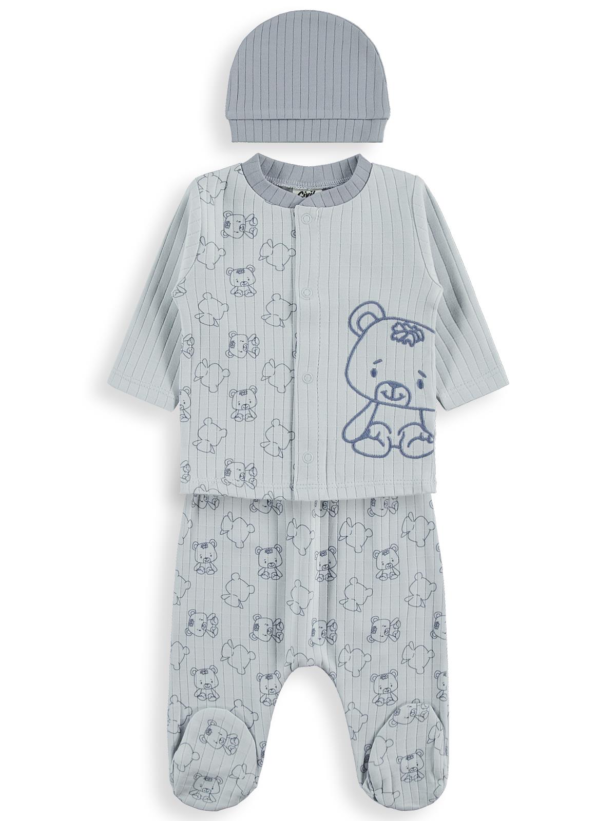 Civil Baby Ayı Baskılı  Zıbın Setleri - Mavi