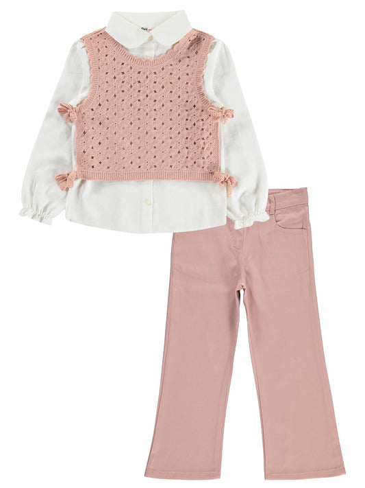 Civil Girls Çiçek Desenli 6-9 Yaş Takım - Pembe