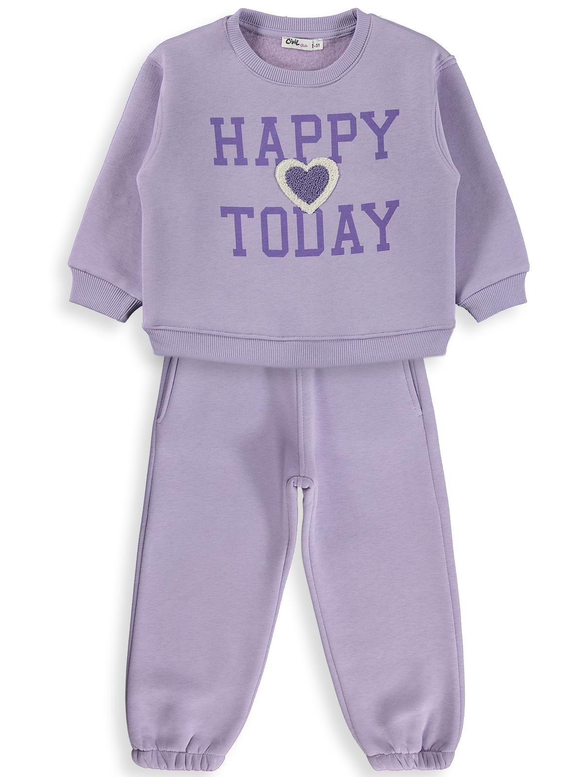 Civil Girls Happy Baskılı 2-5 Yaş Eşofman Takımı - Lila