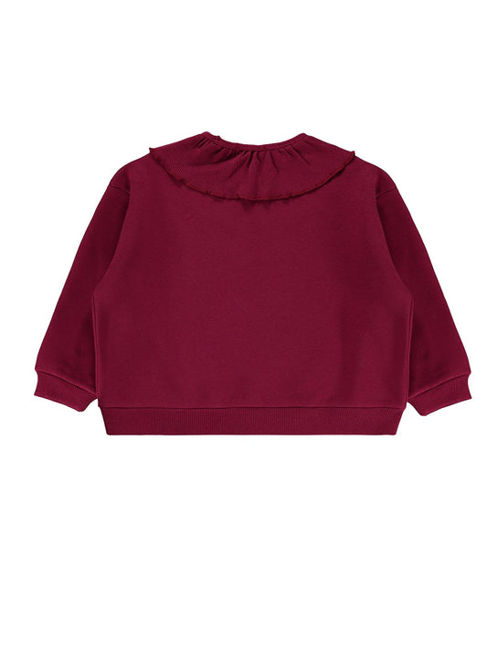 Civil Kız Çocuk Kaşkorse Yakalı Sweatshirt | 3 İp Uzun Kol Bebe Yaka | Okul Kreş ve Günlük Kullanım - Bordo