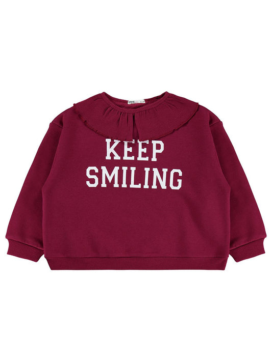 Civil Kız Çocuk Kaşkorse Yakalı Sweatshirt | 3 İp Uzun Kol Bebe Yaka | Okul Kreş ve Günlük Kullanım - Bordo
