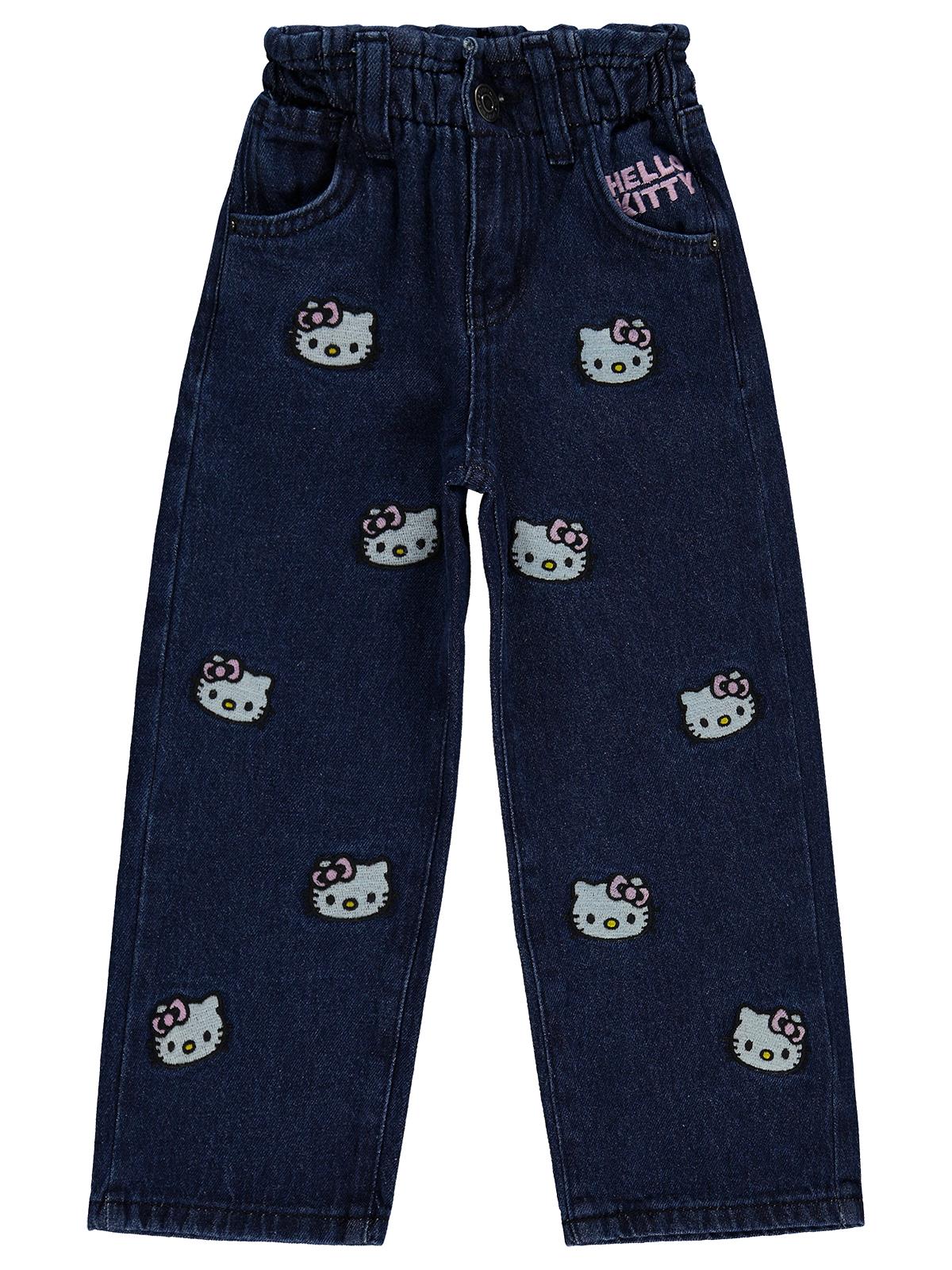 Hello Kitty Nakışlı Pantolon Kot | Kot Nakışlı | Okul Kreş ve Günlük Kullanım - Lacivert