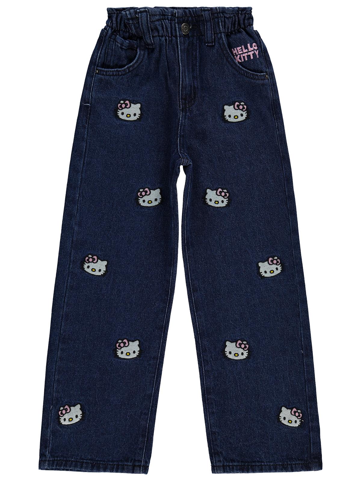 Hello Kitty Nakışlı Pantolon Kot | Kot Nakışlı | Okul Kreş ve Günlük Kullanım - Lacivert