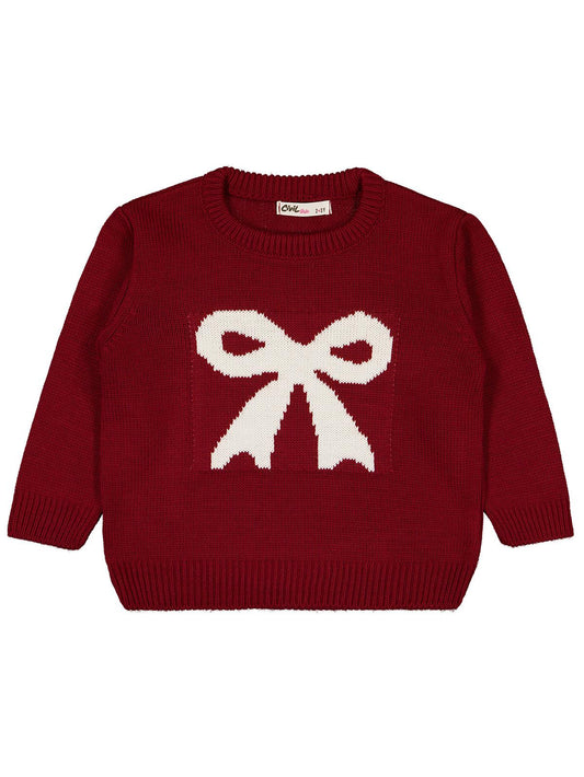Civil Girls Fiyonk Desenli 2-5 Yaş Kazak  - Bordo