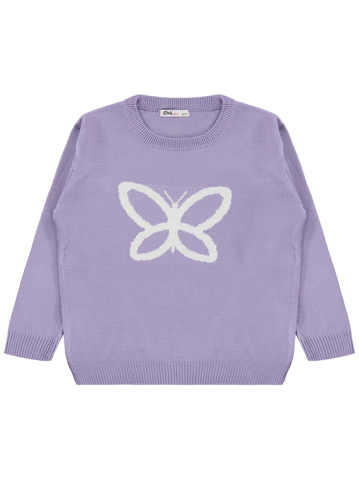 Civil Girls Kelebek Desenli 6-9 Yaş Kazak  - Lila