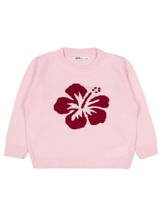 Civil Girls Hibiskus Desenli 2-5 Yaş Kazak  - Pembe