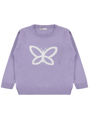 Civil Girls Kelebek Desenli 2-5 Yaş Kazak  - Lila