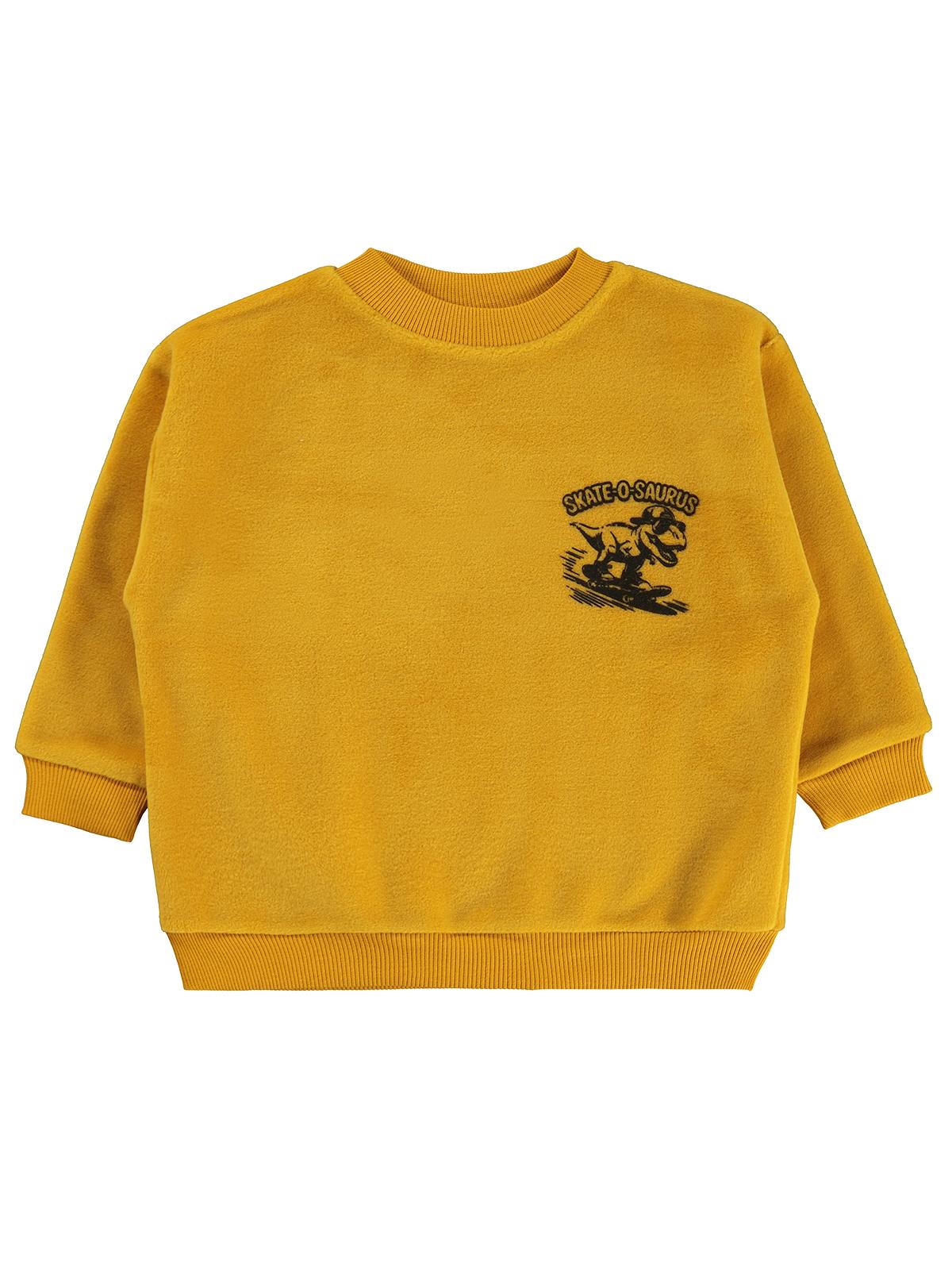 Civil Erkek Çocuk Trex Baskılı Sweatshirt | Polar Uzun Kol | Okul Kreş ve Günlük Kullanım - Hardal